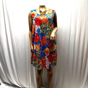 Simple Fun Dress Womens Size XL Bold Floral Sleeveless Summer Shift